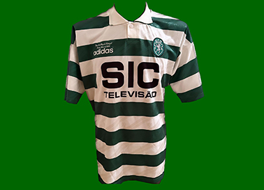 1995/96. Camisola Adidas do Sporting, do S Pinto, usada na final da Taca de Portugal. O Sporting perdeu 3-1