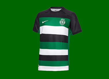 2024/25. Camisola alternativa de criana preta/verde/branco do Sporting